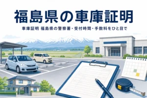 駐車場と書類を描いた「福島県の車庫証明」のアイキャッチ