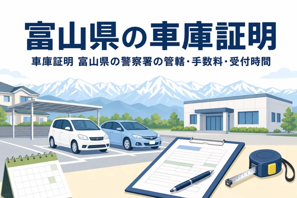 駐車場と書類を描いた「富山県の車庫証明」のアイキャッチ